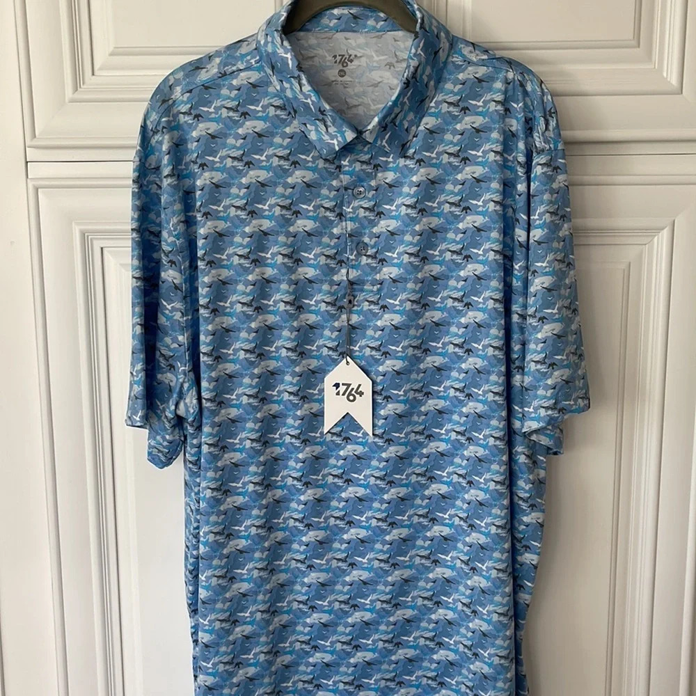 1764 Golf Polo birds clouds All Over Print Performance Mens XL